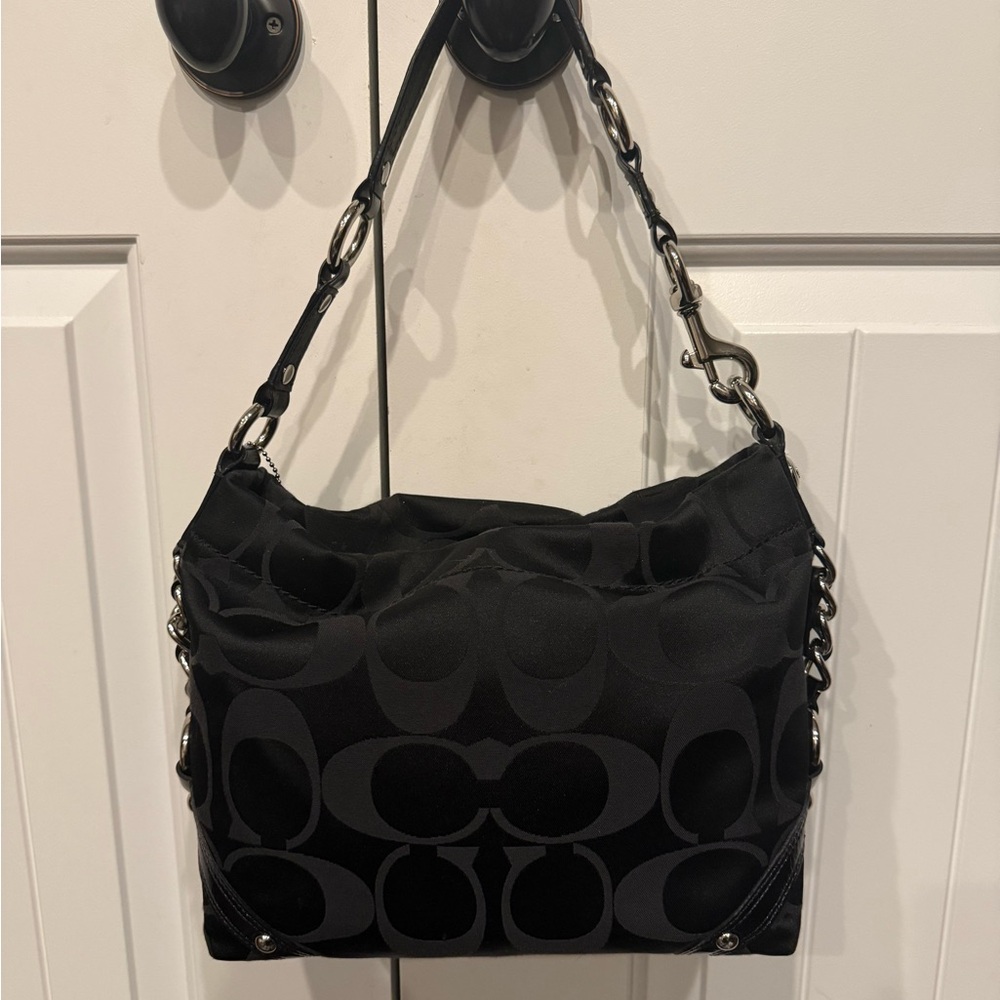 Coach Black Carly Jacquard Signature Hobo
